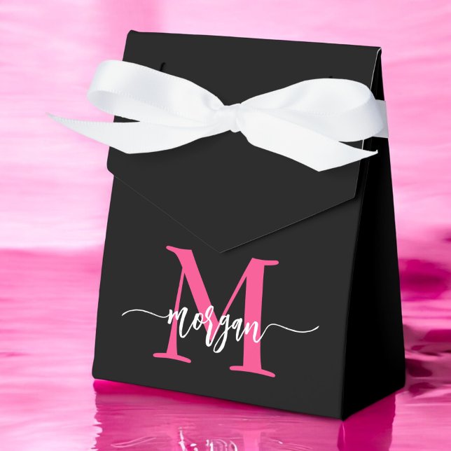 Monogram Stylish Modern Hot Pink Black Favour Box (Creator Uploaded)