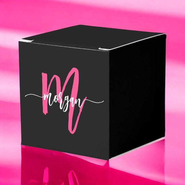 Monogram Stylish Modern Hot Pink Black Favour Box (Creator Uploaded)