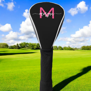 Monogram Stylish Modern Hot Pink Black Golf Head Cover