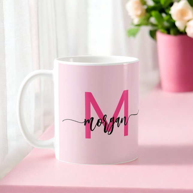 Monogram Stylish Modern Hot Pink Coffee Mug (Creator Uploaded)