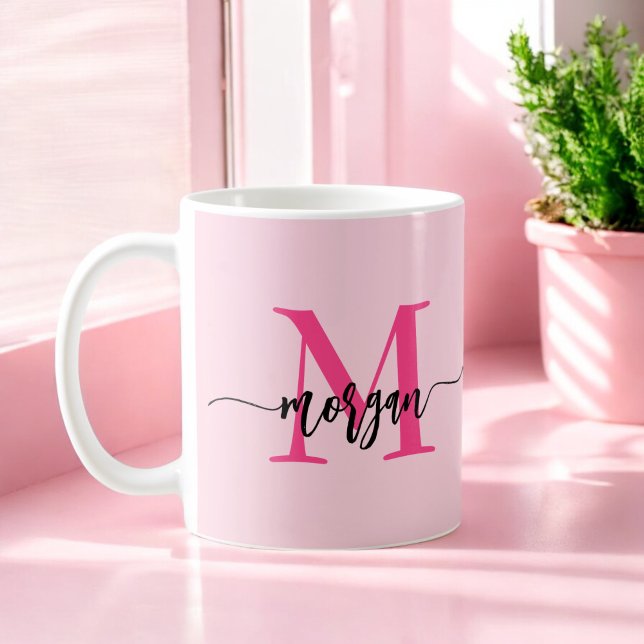Monogram Stylish Modern Hot Pink Coffee Mug (Creator Uploaded)