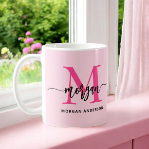Monogram Stylish Modern Hot Pink Coffee Mug