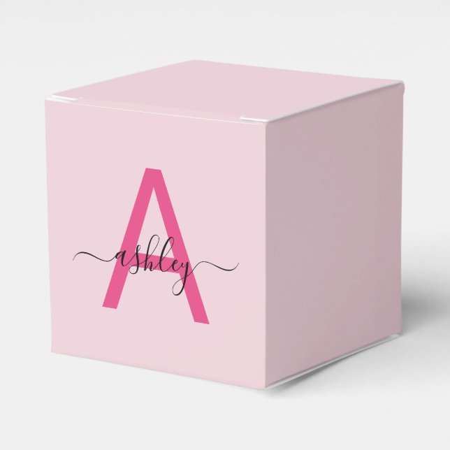 Monogram Stylish Modern Hot Pink Favour Box (Front Side)