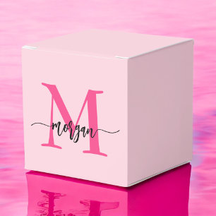 Monogram Stylish Modern Hot Pink Favour Box