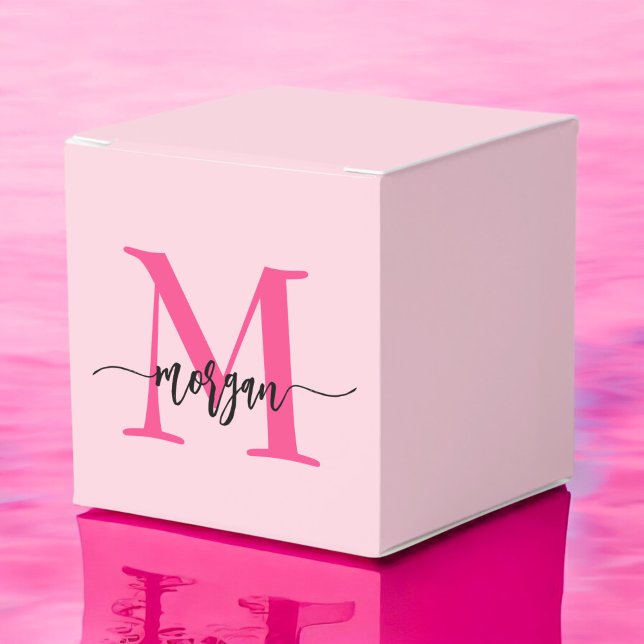 Monogram Stylish Modern Hot Pink Favour Box (Creator Uploaded)