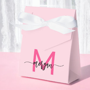 Monogram Stylish Modern Hot Pink Favour Box