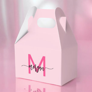 Monogram Stylish Modern Hot Pink Favour Box