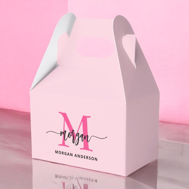 Monogram Stylish Modern Hot Pink Favour Box (Creator Uploaded)