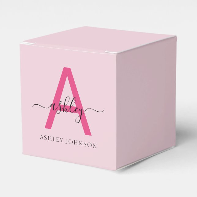 Monogram Stylish Modern Hot Pink Favour Box (Front Side)