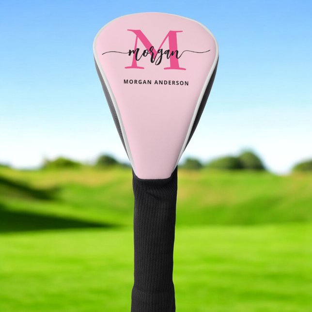 Monogram Stylish Modern Hot Pink Golf Head Cover (Creator Uploaded)