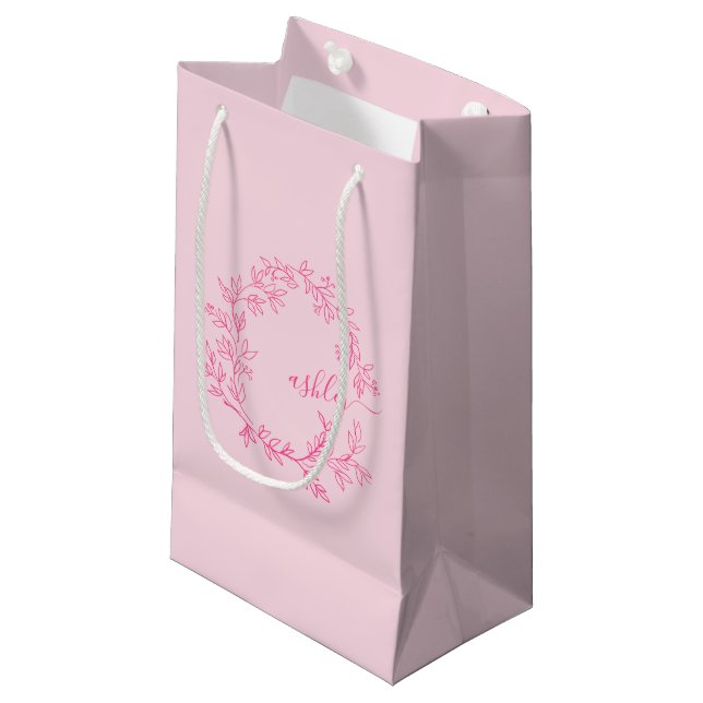 Monogram Stylish Modern Hot Pink Small Gift Bag (Front Angled)