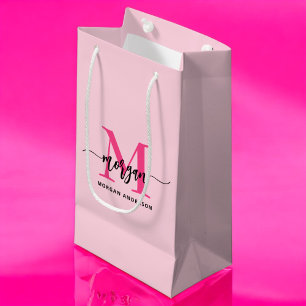 Monogram Stylish Modern Hot Pink Small Gift Bag