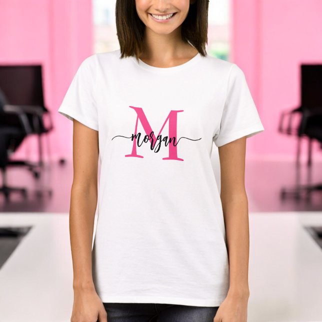 Monogram Stylish Modern Hot Pink T-Shirt (Creator Uploaded)