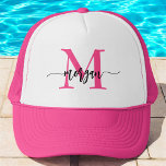 Monogram Stylish Modern Hot Pink Trucker Hat<br><div class="desc">Top off your look with our Monogram Stylish Modern Hot Pink Trucker Hat! Featuring a vibrant hot pink design and personalised with your monogram in a sleek, modern font, this hat adds a chic, custom touch to your style. The breatheable mesh back and adjustable snap closure ensure a comfortable fit,...</div>