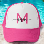 Monogram Stylish Modern Hot Pink Trucker Hat<br><div class="desc">Top off your look with our Monogram Stylish Modern Hot Pink Trucker Hat! Featuring a vibrant hot pink design and personalised with your monogram in a sleek, modern font, this hat adds a chic, custom touch to your style. The breatheable mesh back and adjustable snap closure ensure a comfortable fit,...</div>