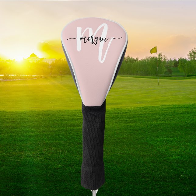 Monogram Stylish Modern Script Pink Golf Head Cover (Creator Uploaded)