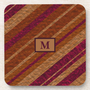 Monogram Stylish Purple Brown Diagonal Stripes Coaster