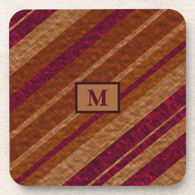 Monogram Stylish Purple Brown Diagonal Stripes Coaster (Front)