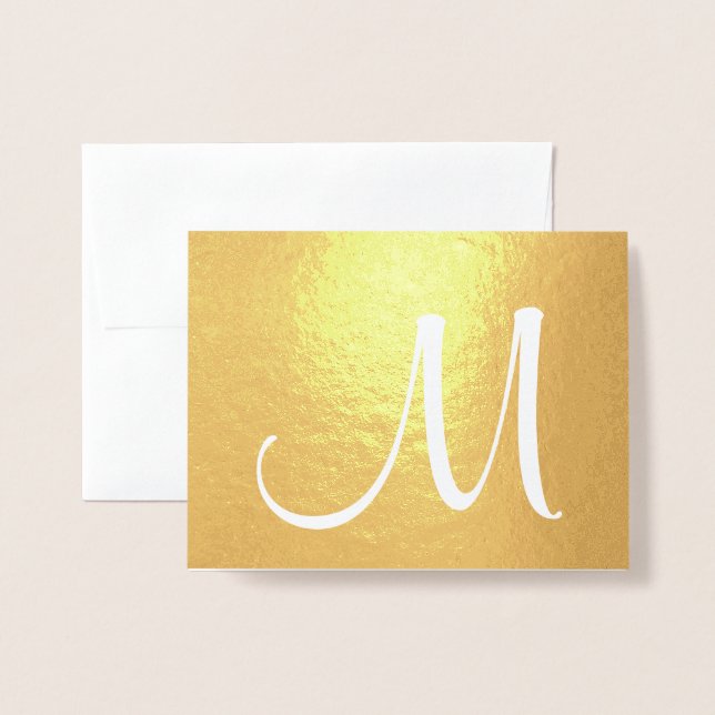 Monogram Stylish Script Initial Folded Gold Foil Card (Front With Envelope)