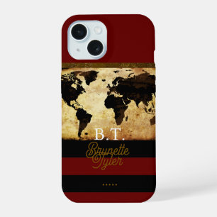 Monogram stylish world-map iPhone 15 case