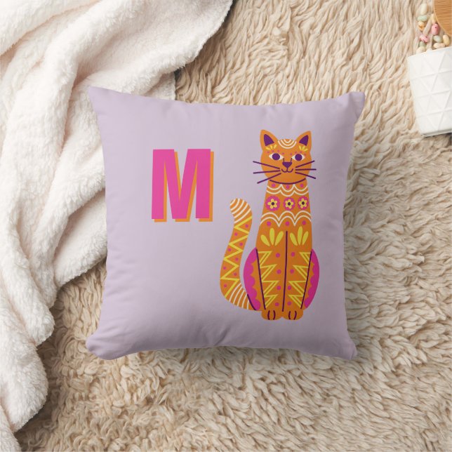 Monogram Sugar Skull Cat Day of the Dead Pillow (Blanket)