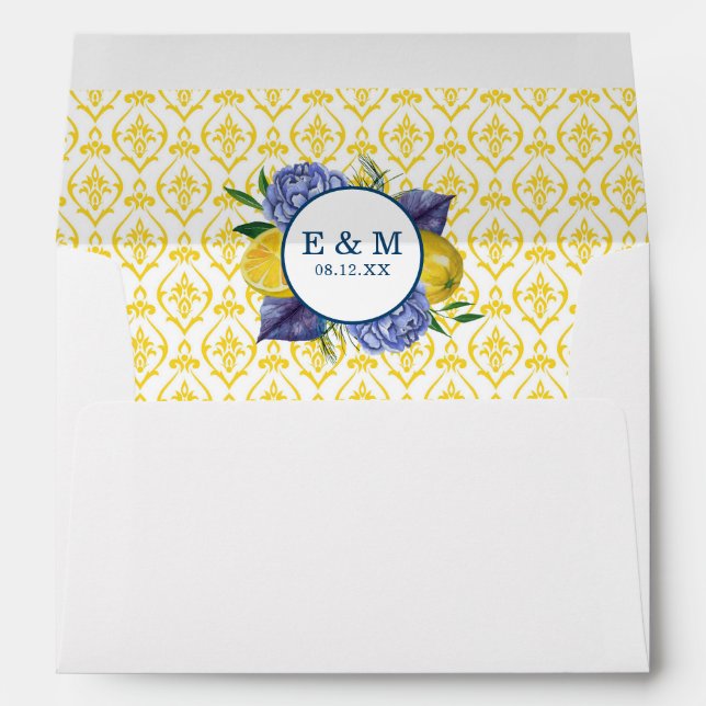 Monogram Summer Lemon Wedding Invitation Envelope (Back (Bottom))