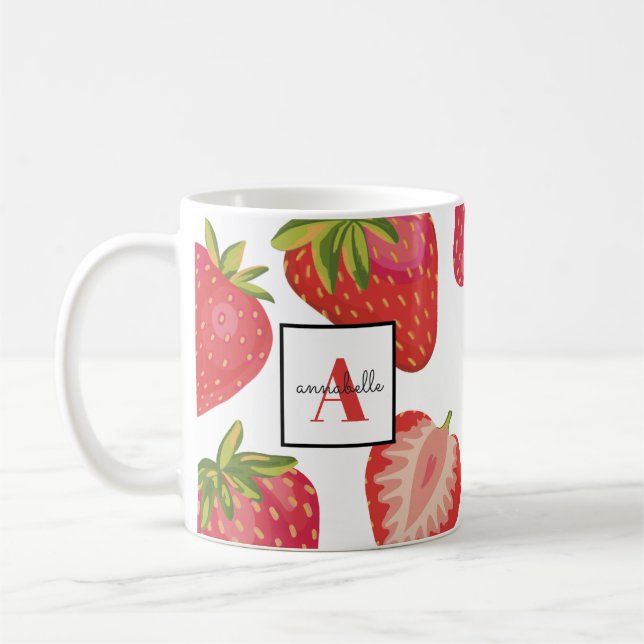 Monogram Summer Strawberry Coffee Mug (Left)