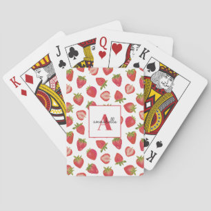Monogram Summer Strawberry Personalised Playing Cards