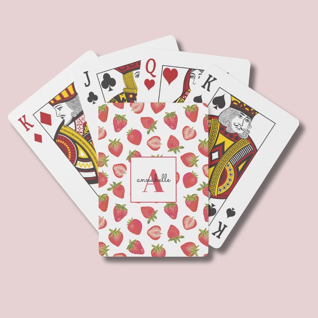 Monogram Summer Strawberry Personalised Playing Cards (Personalised strawberry playing cards.)