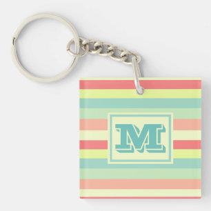 Monogram Summer Stripes Key Ring