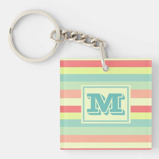 Monogram Summer Stripes Key Ring (Front)