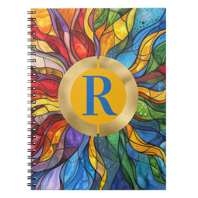 Monogram Sun Mosaic Stained Glass Notebook (Front)