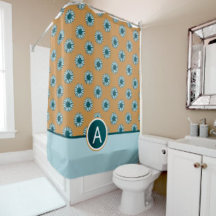 Monogram Sunflower Blue Flowers Shower Curtain