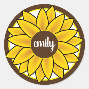 Monogram Sunflower Classic Round Sticker