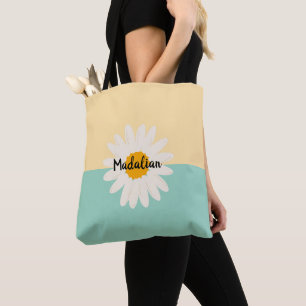 Monogram sunflower cute colour block blue Beige Tote Bag