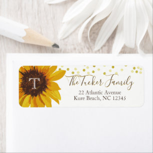 Monogram Sunflower Gold Dots Return Address Label