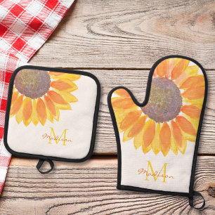 Monogram Sunflower Oven Mitt & Pot Holder Set
