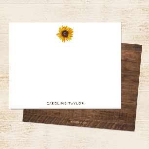 Monogram Sunflower Rustic Dark Wood Personalised Card