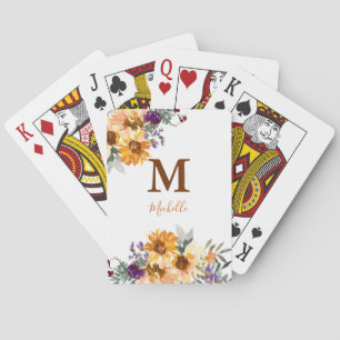 Monogram Sunflower Watercolor Floral  Playing Cards