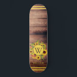 Monogram Sunflowers Wood  Skateboard<br><div class="desc">Rustic distressed barn wood sunflowers monogram skateboard. A perfect birthday gift for a girl with a boho rustic style.</div>