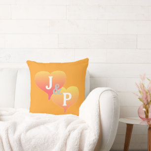 Monogram Sunset Heart Cantaloupe Pillow