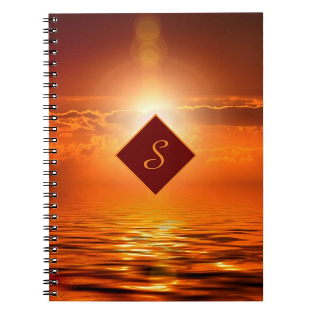 Monogram Sunset Orange Golden Sky Sea of Gold Notebook (Front)