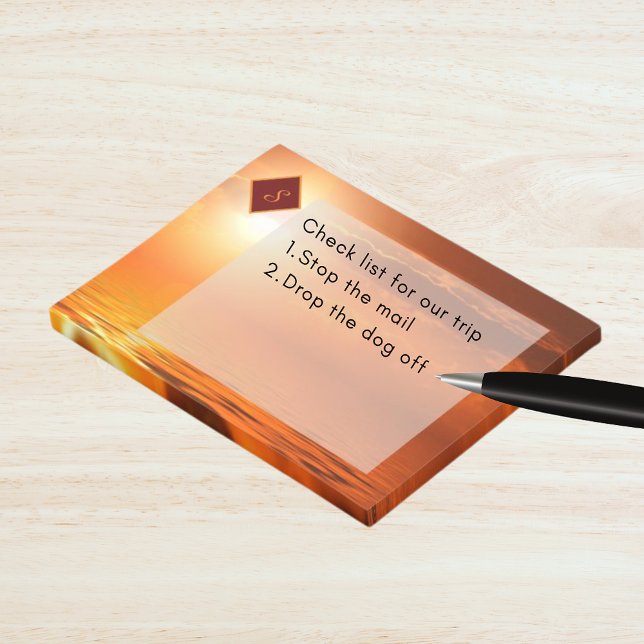 Monogram Sunset Orange Golden Sky Sea of Gold Post-it Notes (Monogram Sunset Orange Golden Sky Sea of Gold Post-it Notes)