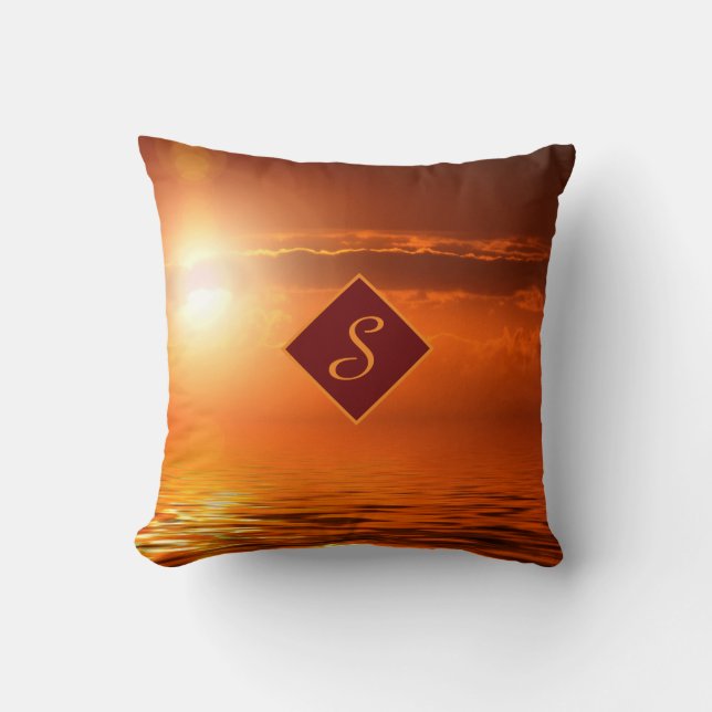 Monogram Sunset Yellow Scene Sea of Gold Sky Beach Cushion (Front)
