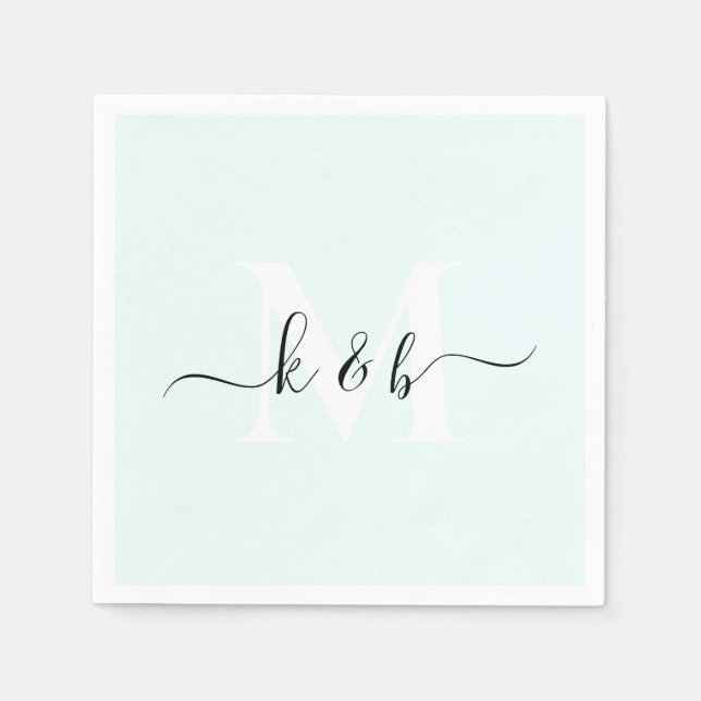 Monogram Swash Script Ice Blue Cocktail  Napkin (Front)