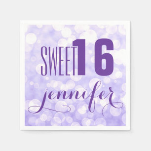 Monogram Sweet 16-Lavender Glitter & Sparkles Napkin