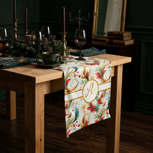 Monogram Swirled christmas floral Medium Table Runner