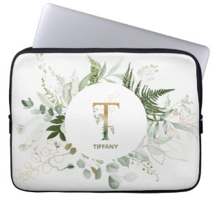 Monogram T Elegant Greenery Laptop Sleeve
