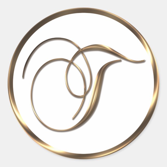 Monogram T Faux Bronze Classic Round Sticker (Front)