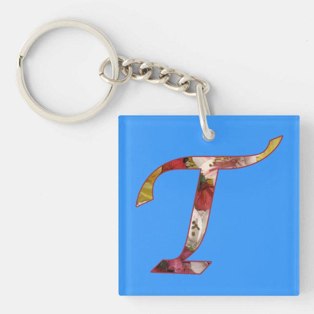 Monogram T Floral Design Keychain (Front)